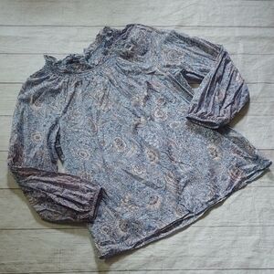 Talbots Floral Smocked Ruffled Balloon Sleeve Blouse